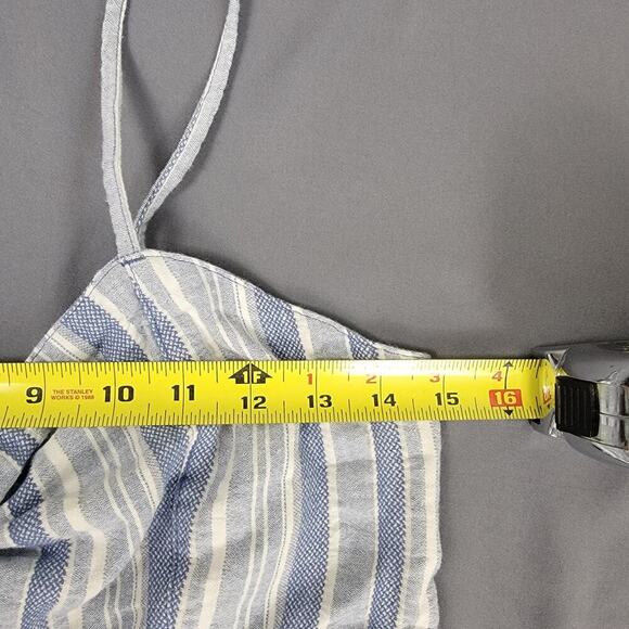 Roxy Striped Mini Dress M Tie Front Pockets Wood Buttons Coastal Chic - Picture 7 of 8